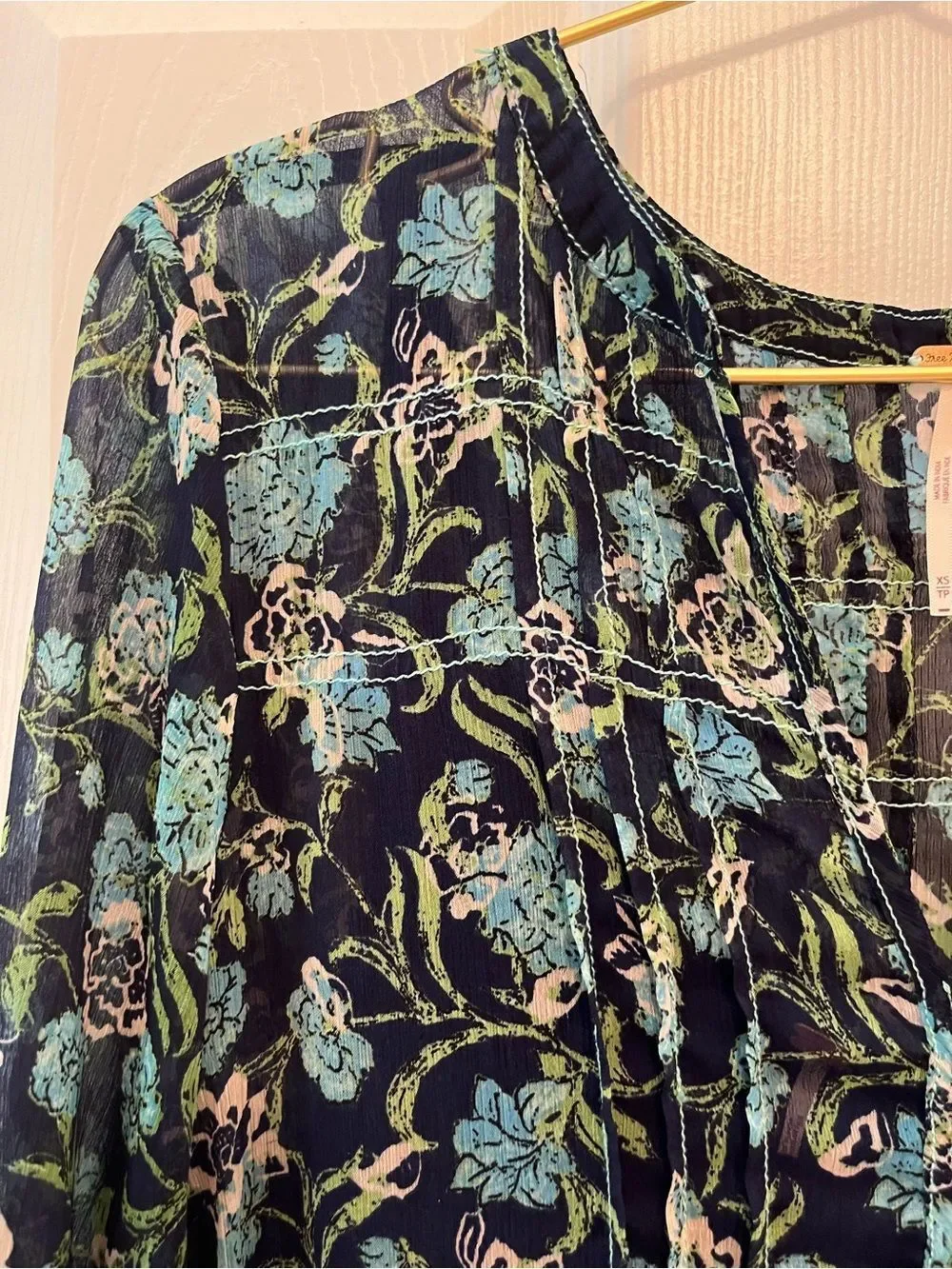 Free People Navy Blue Floral Boho Maxi Dress XS Cottagecore Festival Midi Maxi
